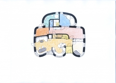 Půdorys přízemí s kuchyní a pecí.