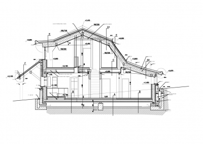 Prováděcí detaily stavby. Příčný řez-